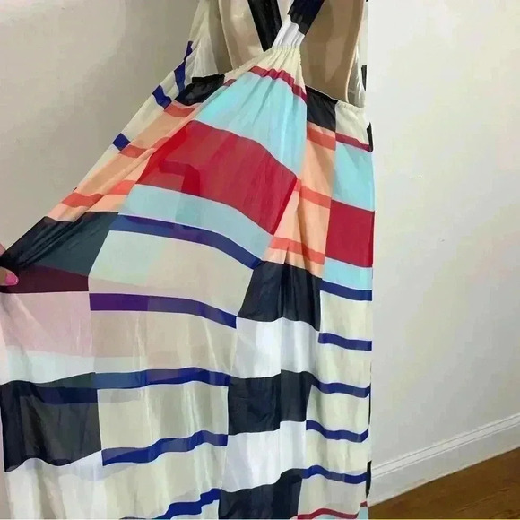 NWOT LaneBryant striped cascade chiffon maxi dress size 28 V-neck cross back - Picture 7 of 11